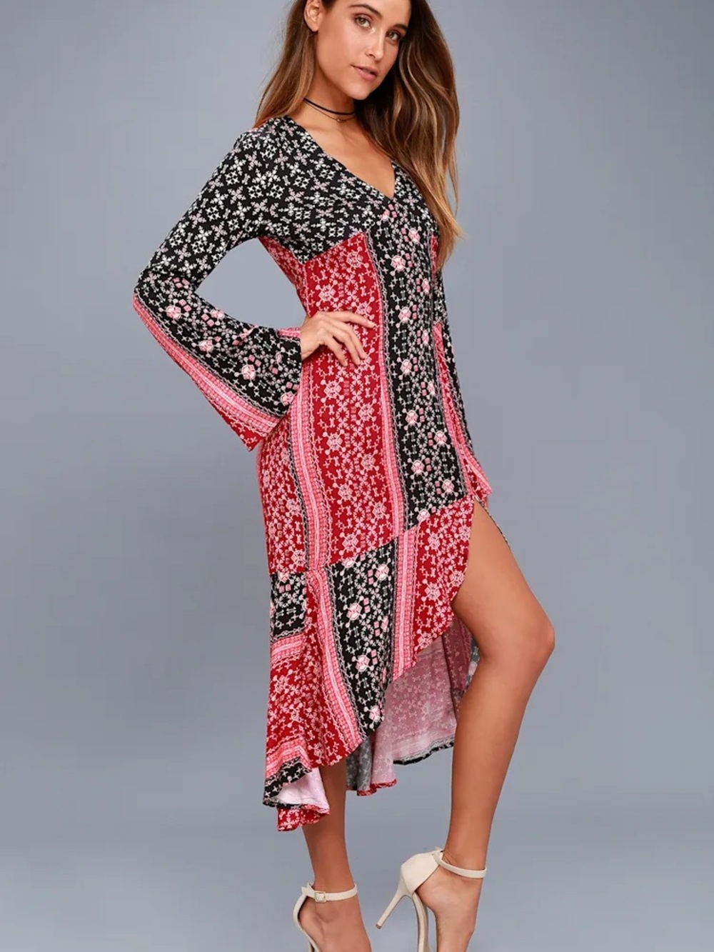 Somedays Lovin Black & Red Bell Sleeve Midi Dress